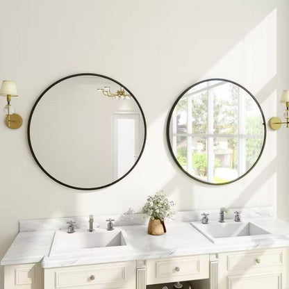 Espejo de pared circular para baño de 30 pulgadas con marco negro