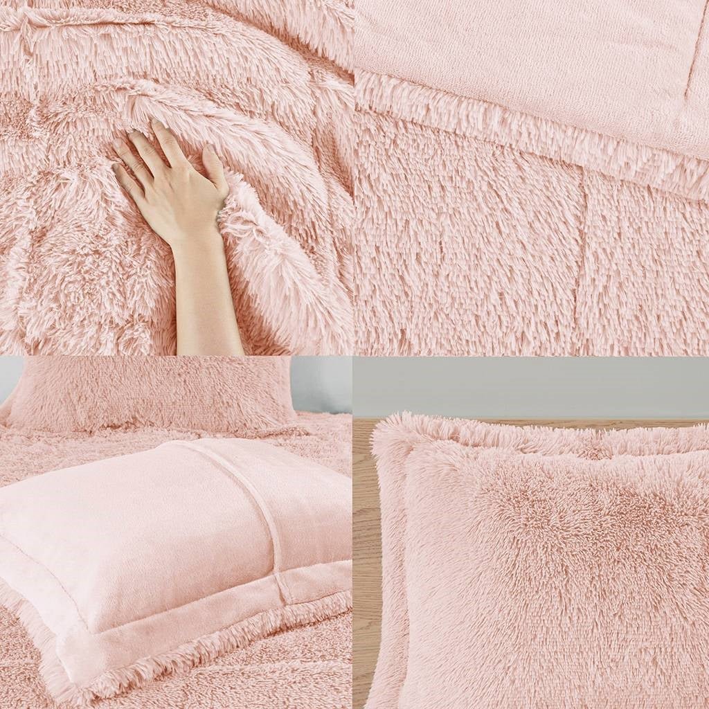 Juego de edredón de 2 piezas de piel sintética sherpa suave color rosa rubor para cama individual/individual XL