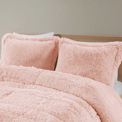 Juego de edredón de 2 piezas de piel sintética sherpa suave color rosa rubor para cama individual/individual XL