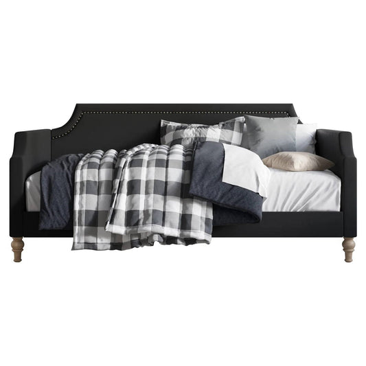 Twin size Black Polyester Fabric Upholstered Daybed with Nailhead Trim - Tampa Home & Garden Store