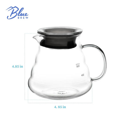BLUE BREW Ceramic Pour Over Coffee Dripper & Borosilicate Glass Server Set – Premium Single-Serve Coffee Maker with Heat-Resistant Carafe - Tampa Home & Garden Store