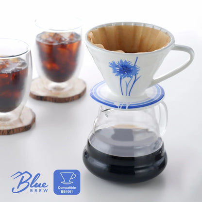 BLUE BREW Ceramic Pour Over Coffee Dripper & Borosilicate Glass Server Set – Premium Single-Serve Coffee Maker with Heat-Resistant Carafe - Tampa Home & Garden Store