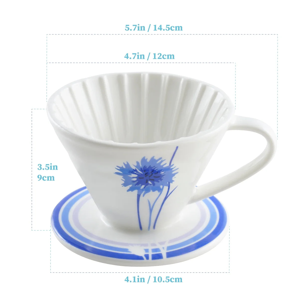 BLUE BREW Ceramic Pour Over Coffee Dripper & Borosilicate Glass Server Set – Premium Single-Serve Coffee Maker with Heat-Resistant Carafe - Tampa Home & Garden Store