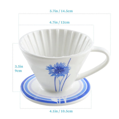 BLUE BREW Ceramic Pour Over Coffee Dripper & Borosilicate Glass Server Set – Premium Single-Serve Coffee Maker with Heat-Resistant Carafe - Tampa Home & Garden Store