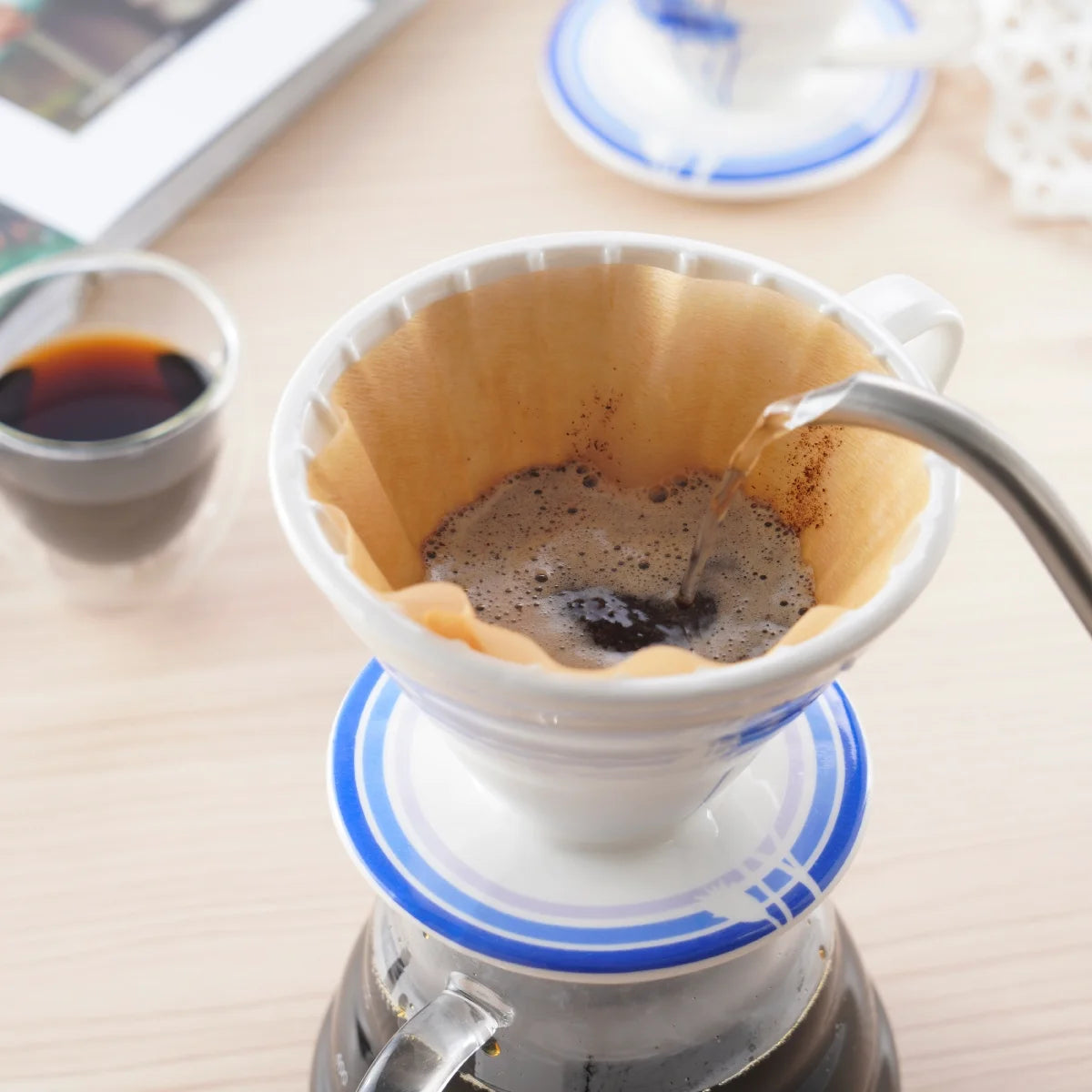 BLUE BREW Ceramic Pour Over Coffee Dripper & Borosilicate Glass Server Set – Premium Single-Serve Coffee Maker with Heat-Resistant Carafe - Tampa Home & Garden Store