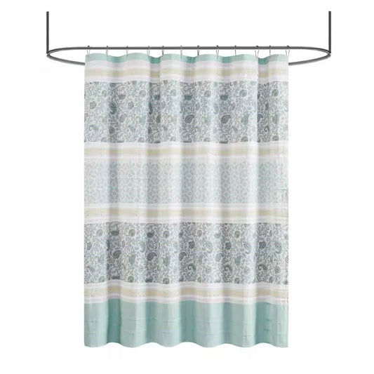 72 x 72-in Cotton Shower Curtain with Teal Blue Grey Cream White Paisley Pattern - Tampa Home & Garden Store