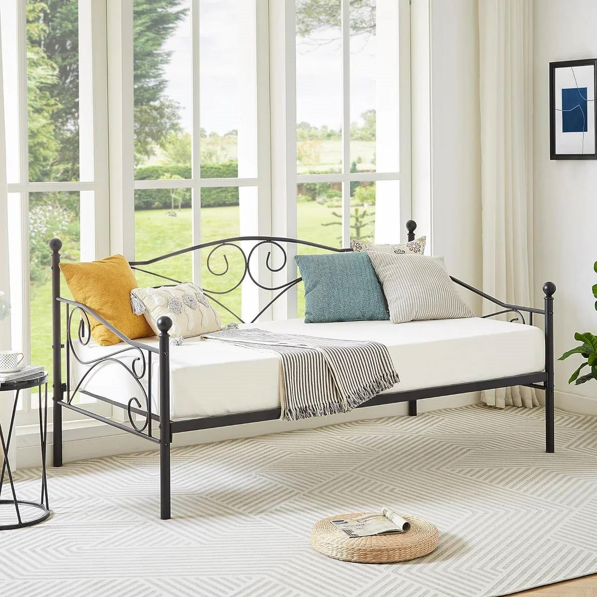 Estructura de cama individual (twin) de acero resistente clásica con acabado de metal negro