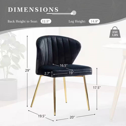 Sillón decorativo de terciopelo negro con respaldo de alas y patas de metal dorado