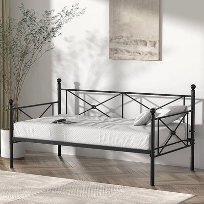Estructura de cama individual metálica resistente con acabado negro