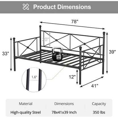 Estructura de cama individual metálica resistente con acabado negro
