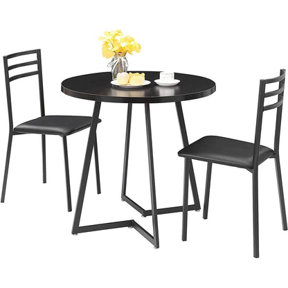 Juego de comedor moderno de 3 piezas para cocina con mesa redonda de madera negra y 2 sillas