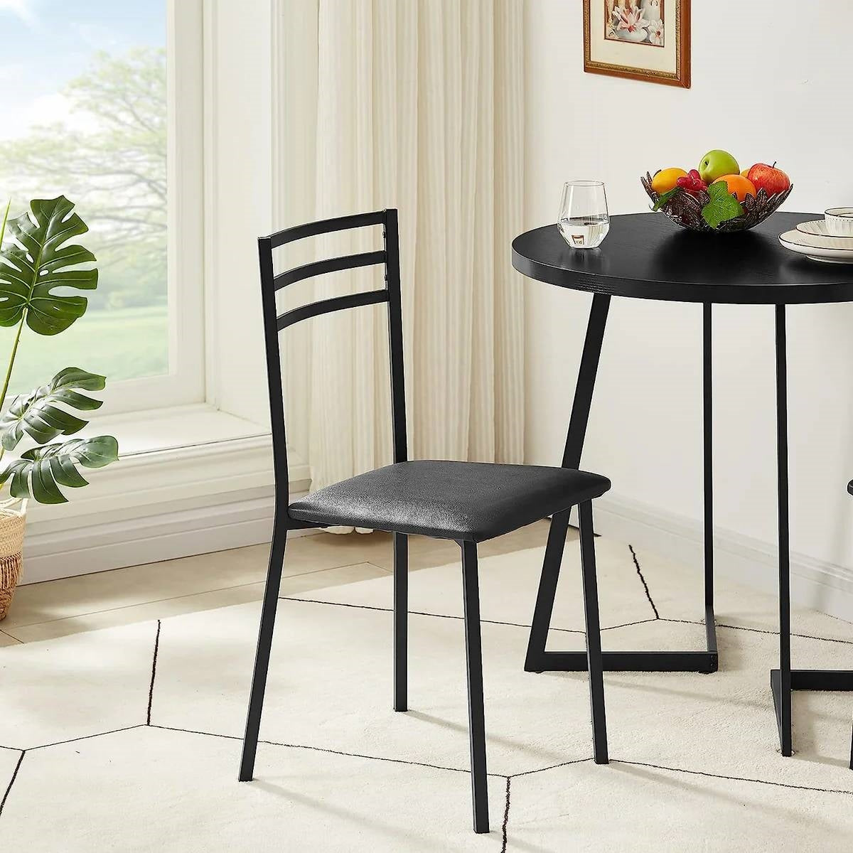 Juego de comedor moderno de 3 piezas para cocina con mesa redonda de madera negra y 2 sillas