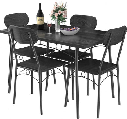 Juego de comedor moderno de 5 piezas con mesa de madera negra y 4 sillas