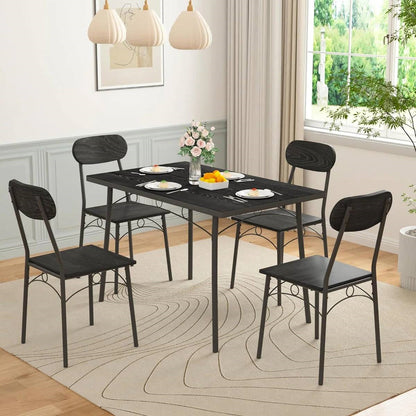 Juego de comedor moderno de 5 piezas con mesa de madera negra y 4 sillas
