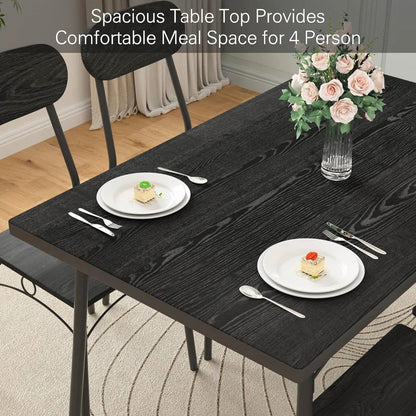 Juego de comedor moderno de 5 piezas con mesa de madera negra y 4 sillas