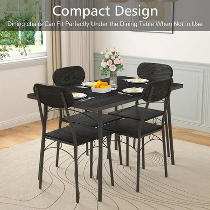 Juego de comedor moderno de 5 piezas con mesa de madera negra y 4 sillas