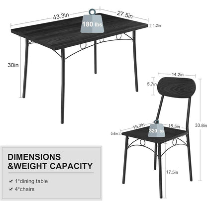 Juego de comedor moderno de 5 piezas con mesa de madera negra y 4 sillas