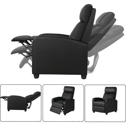Sillón reclinable push-back de piel sintética de alta densidad color negro