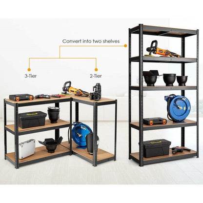 Estante de almacenamiento de garaje de servicio pesado negro de 5 niveles y 60 pulgadas, ajustable