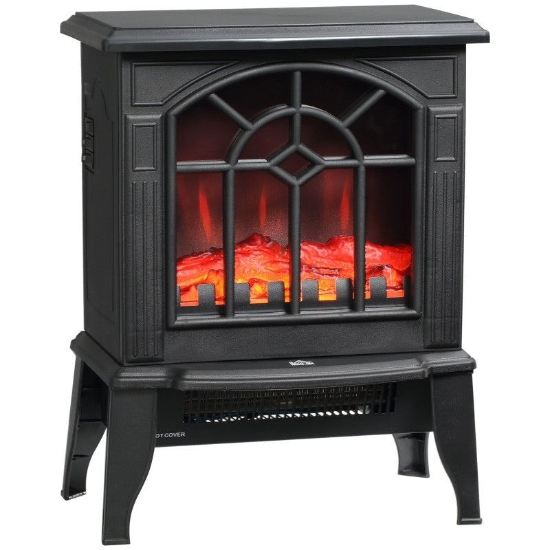 Calefactor de chimenea eléctrica negro con llama de tronco realista LED