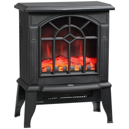 Calefactor de chimenea eléctrica negro con llama de tronco realista LED
