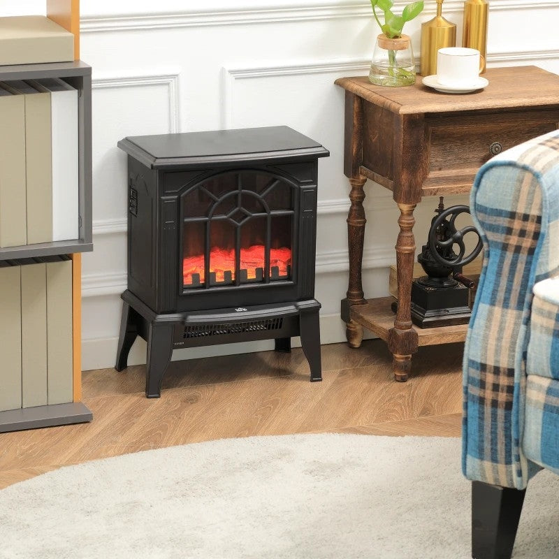 Calefactor de chimenea eléctrica negro con llama de tronco realista LED
