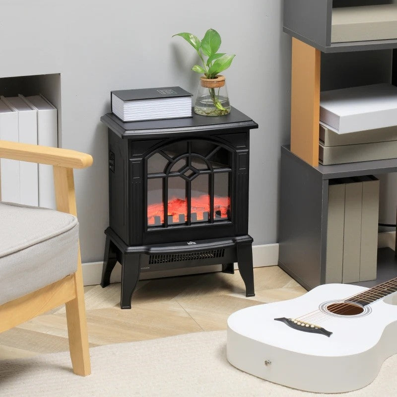 Calefactor de chimenea eléctrica negro con llama de tronco realista LED