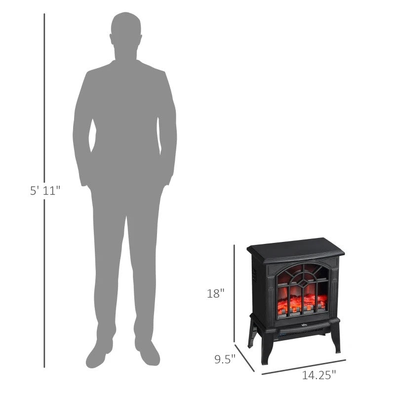 Calefactor de chimenea eléctrica negro con llama de tronco realista LED
