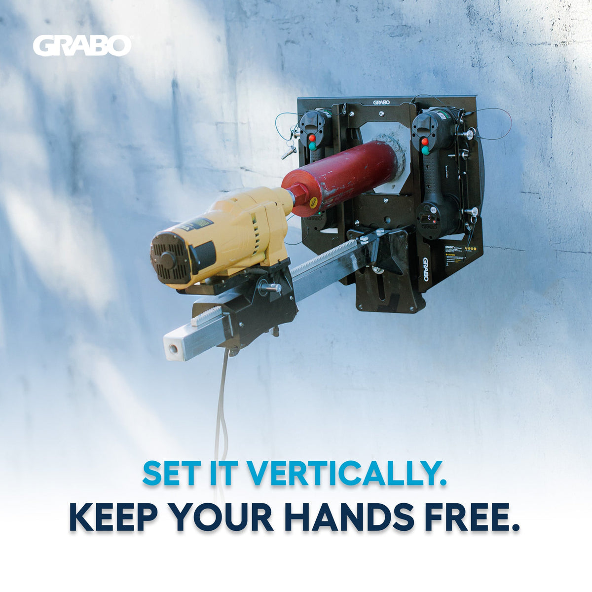 GRABO Bore Mount Core Drill Holder, Two-Cup suction grip with dual cups on a metal frame on Tampa Home & Garden Store