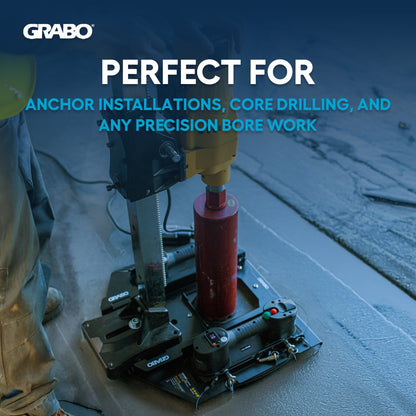 GRABO Bore Mount Core Drill Holder, Two-Cup mounted on a drill rig with red post and black base on Tampa Home & Garden Store