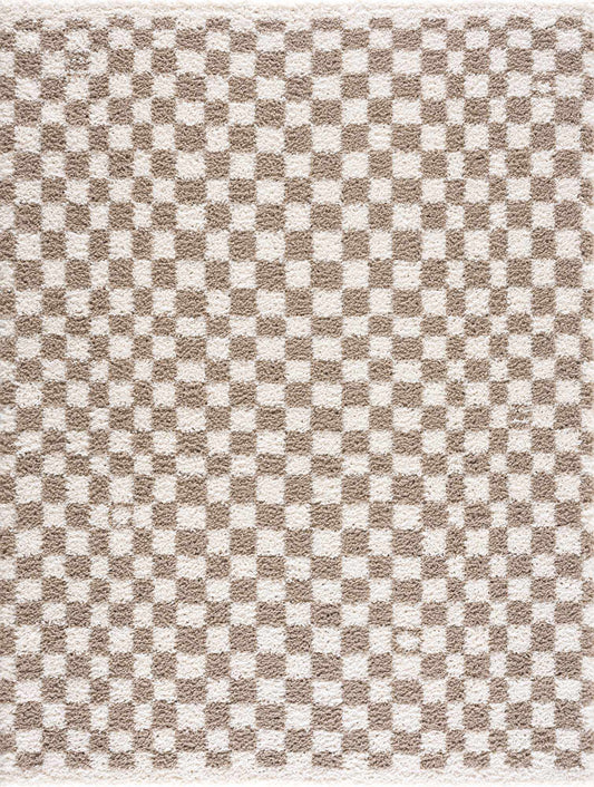 Alfombra de pelo largo a cuadros Kieu color topo