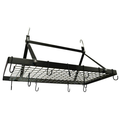 Estante Rectangular de Metal Negro para Ollas con 12 Ganchos Colgantes - Soporta hasta 18 kg.