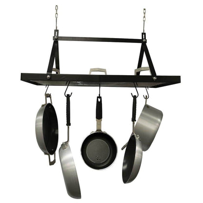 Estante Rectangular de Metal Negro para Ollas con 12 Ganchos Colgantes - Soporta hasta 18 kg.