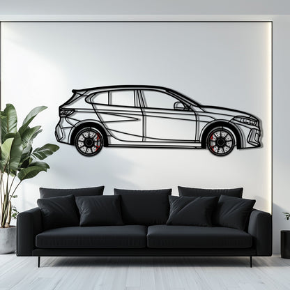 BMW 135i F40 Metal Car Wall Art with Rotating Wheels - M Performance Hatchback Silhouette - Interactive Automotive Decor - KAFMEKA102 - Tampa Home & Garden Store
