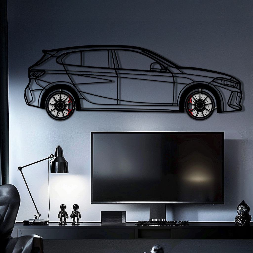 BMW 135i F40 Metal Car Wall Art with Rotating Wheels - M Performance Hatchback Silhouette - Interactive Automotive Decor - KAFMEKA102 - Tampa Home & Garden Store
