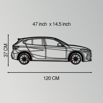 BMW 135i F40 Metal Car Wall Art with Rotating Wheels - M Performance Hatchback Silhouette - Interactive Automotive Decor - KAFMEKA102 - Tampa Home & Garden Store
