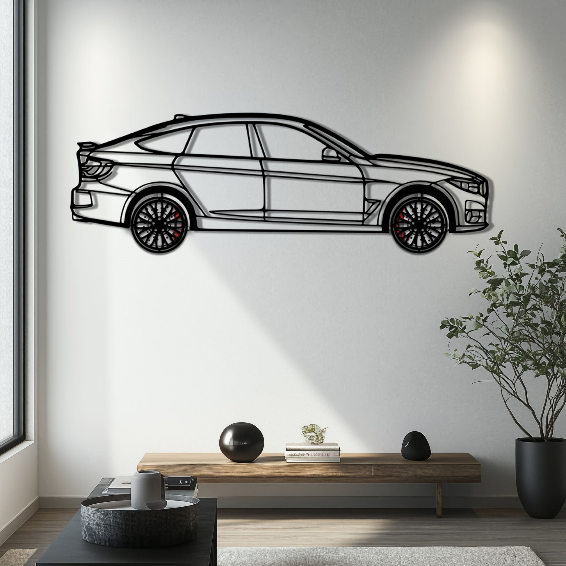BMW 330 GT F34 Metal Car Wall Art with Rotating Wheels - Gran Turismo Silhouette Decor - Interactive Automotive Wall Art - KAFMEKA103 - Tampa Home & Garden Store