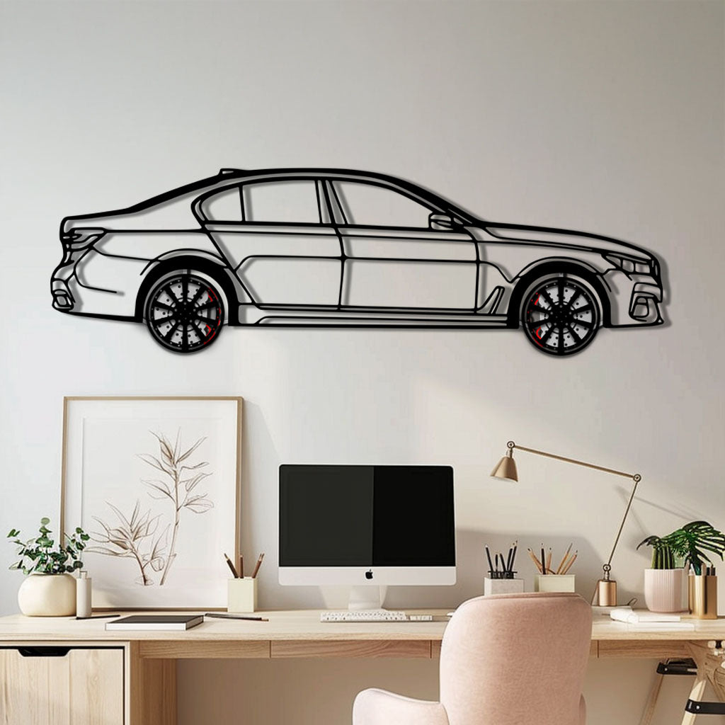 BMW 750i Metal Car Wall Art with Rotating Wheels - Luxury Executive Sedan Silhouette - Interactive Automotive Wall Decor - KAFMEKA104 - Tampa Home & Garden Store