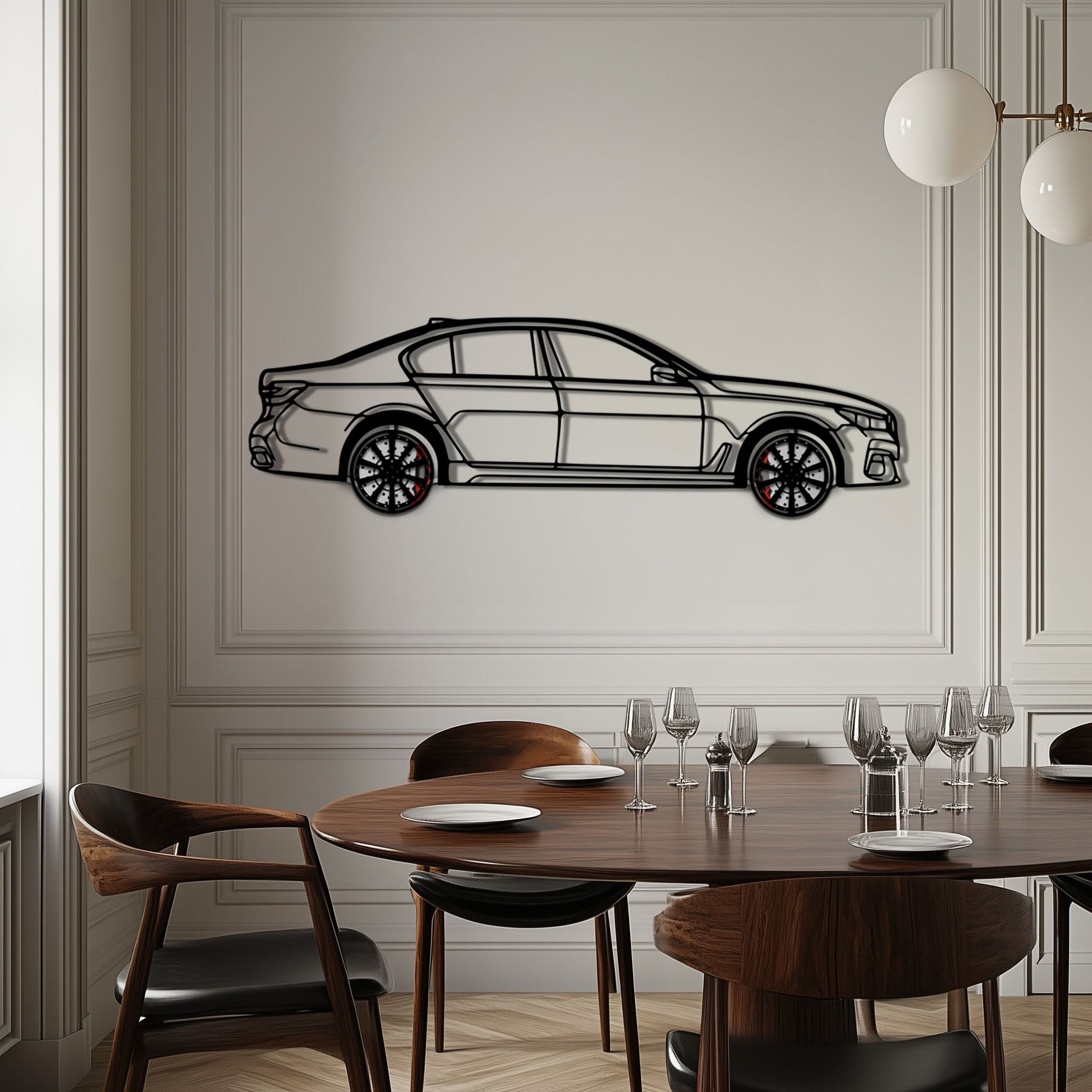 BMW 750i Metal Car Wall Art with Rotating Wheels - Luxury Executive Sedan Silhouette - Interactive Automotive Wall Decor - KAFMEKA104 - Tampa Home & Garden Store