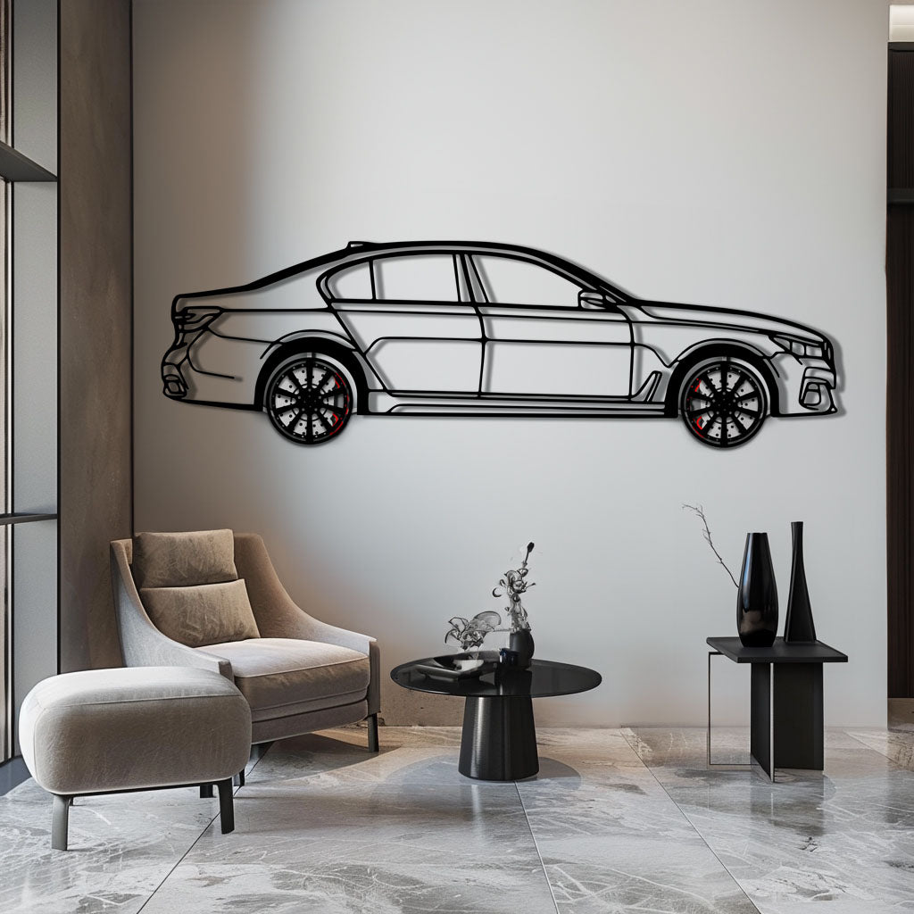 BMW 750i Metal Car Wall Art with Rotating Wheels - Luxury Executive Sedan Silhouette - Interactive Automotive Wall Decor - KAFMEKA104 - Tampa Home & Garden Store