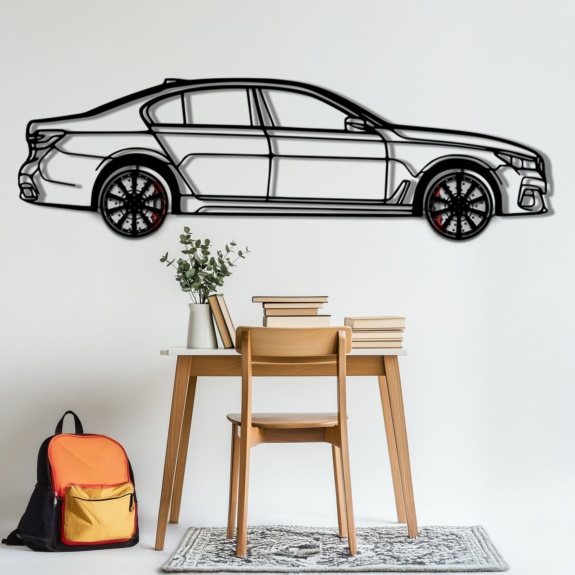 BMW 750i Metal Car Wall Art with Rotating Wheels - Luxury Executive Sedan Silhouette - Interactive Automotive Wall Decor - KAFMEKA104 - Tampa Home & Garden Store
