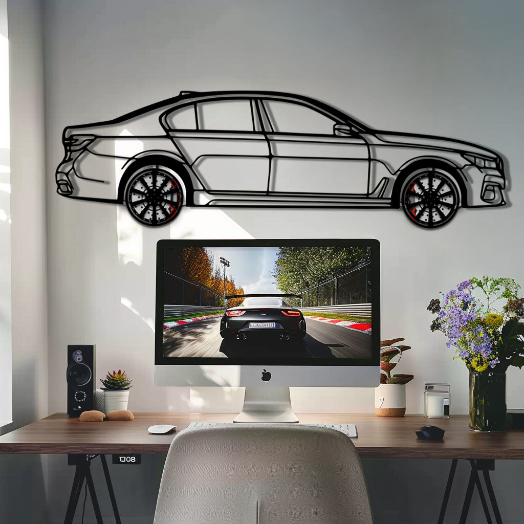 BMW 750i Metal Car Wall Art with Rotating Wheels - Luxury Executive Sedan Silhouette - Interactive Automotive Wall Decor - KAFMEKA104 - Tampa Home & Garden Store