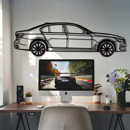 BMW 750i Metal Car Wall Art with Rotating Wheels - Luxury Executive Sedan Silhouette - Interactive Automotive Wall Decor - KAFMEKA104 - Tampa Home & Garden Store