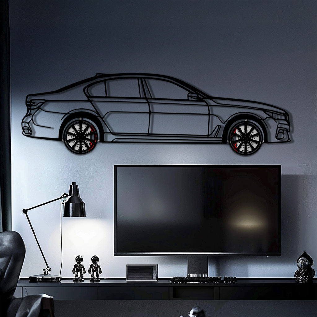 BMW 750i Metal Car Wall Art with Rotating Wheels - Luxury Executive Sedan Silhouette - Interactive Automotive Wall Decor - KAFMEKA104 - Tampa Home & Garden Store