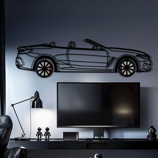 BMW 850i Metal Car Wall Art with Rotating Wheels - Luxury Grand Tourer Silhouette - Interactive Automotive Wall Decor - KAFMEKA105 - Tampa Home & Garden Store