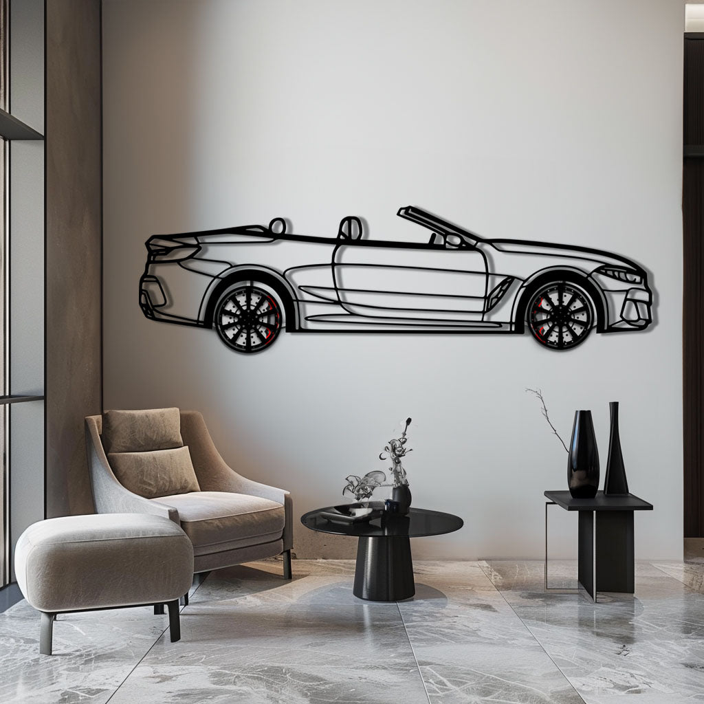 BMW 850i Metal Car Wall Art with Rotating Wheels - Luxury Grand Tourer Silhouette - Interactive Automotive Wall Decor - KAFMEKA105 - Tampa Home & Garden Store