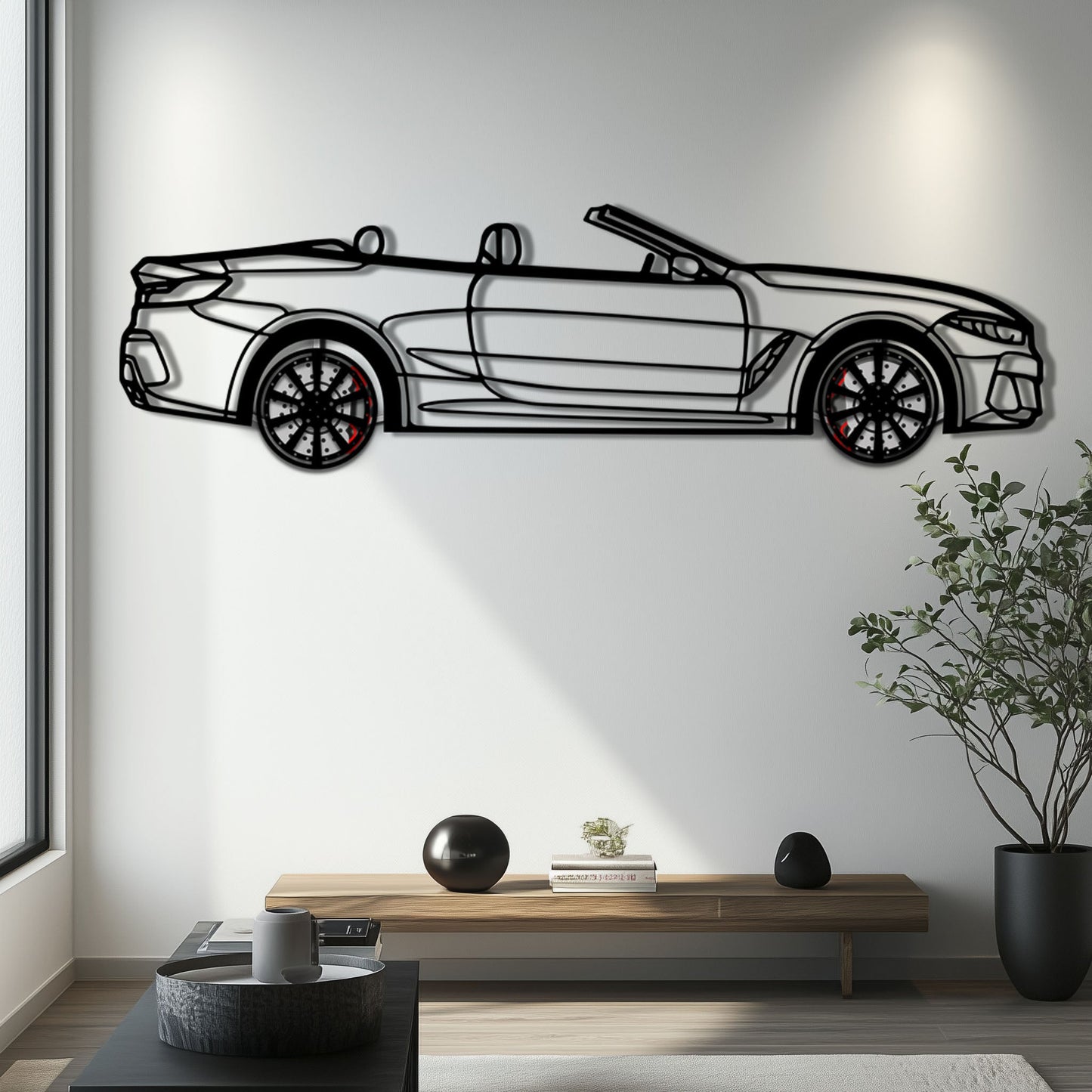 BMW 850i Metal Car Wall Art with Rotating Wheels - Luxury Grand Tourer Silhouette - Interactive Automotive Wall Decor - KAFMEKA105 - Tampa Home & Garden Store