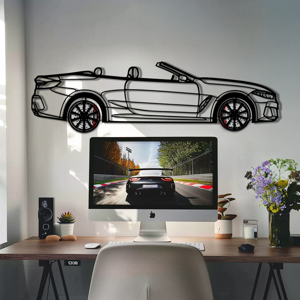 BMW 850i Metal Car Wall Art with Rotating Wheels - Luxury Grand Tourer Silhouette - Interactive Automotive Wall Decor - KAFMEKA105 - Tampa Home & Garden Store