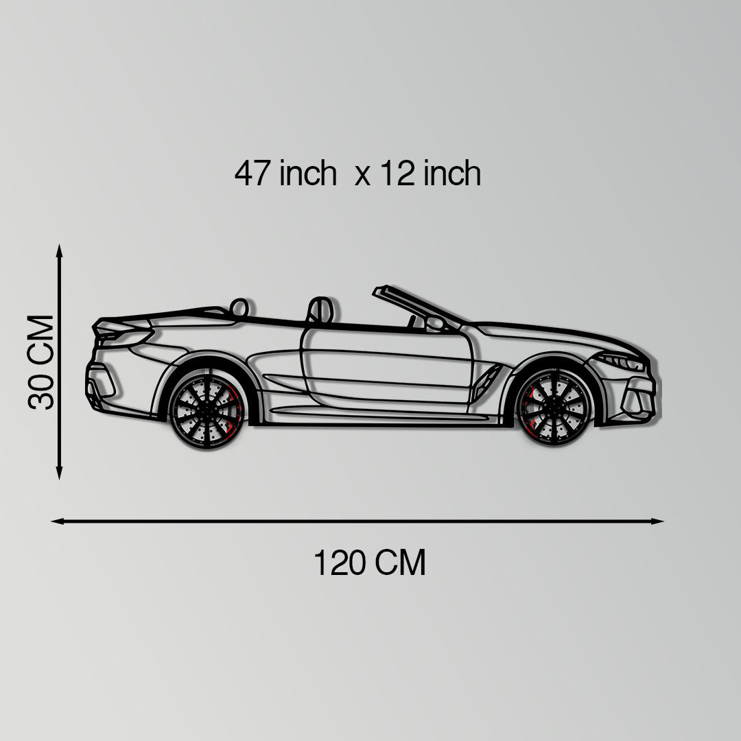 BMW 850i Metal Car Wall Art with Rotating Wheels - Luxury Grand Tourer Silhouette - Interactive Automotive Wall Decor - KAFMEKA105 - Tampa Home & Garden Store
