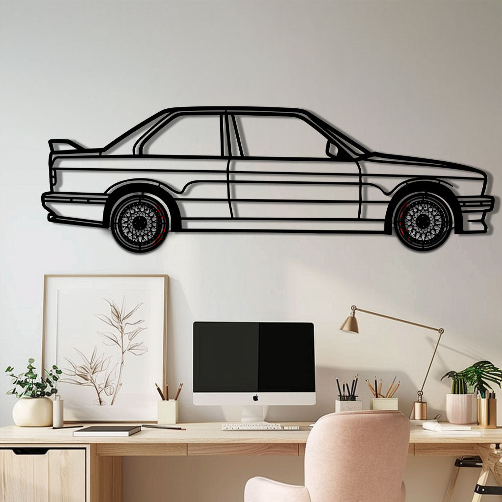 BMW E30 M3 Metal Car Wall Art with Rotating Wheels - Classic M Power Silhouette Decor - Interactive Automotive Wall Art - KAFMEKA100 - Tampa Home & Garden Store